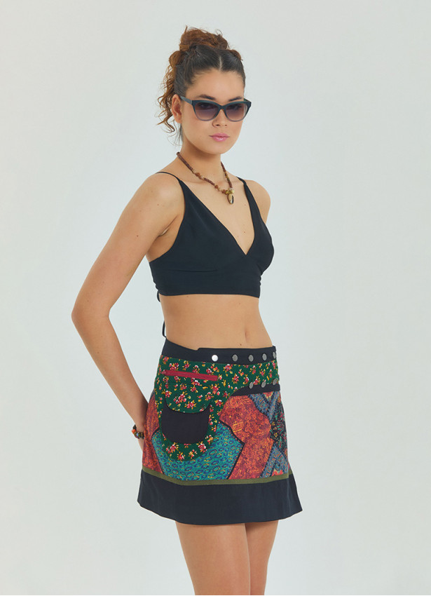 Lace Up Open Back Adjustable Black Crop Blouse 4649
